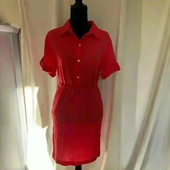 Coldwater creek women's red crepe shirt and skirt set small lightly checkered - Picture 4 of 8